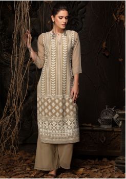 Brown Color Designer Georgette Straight Cut Kurti